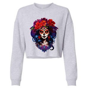 De Los Muertos La Catrina Day Of The Dead Sugar Skull Cropped Pullover Crew