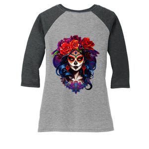 De Los Muertos La Catrina Day Of The Dead Sugar Skull Women's Tri-Blend 3/4-Sleeve Raglan Shirt