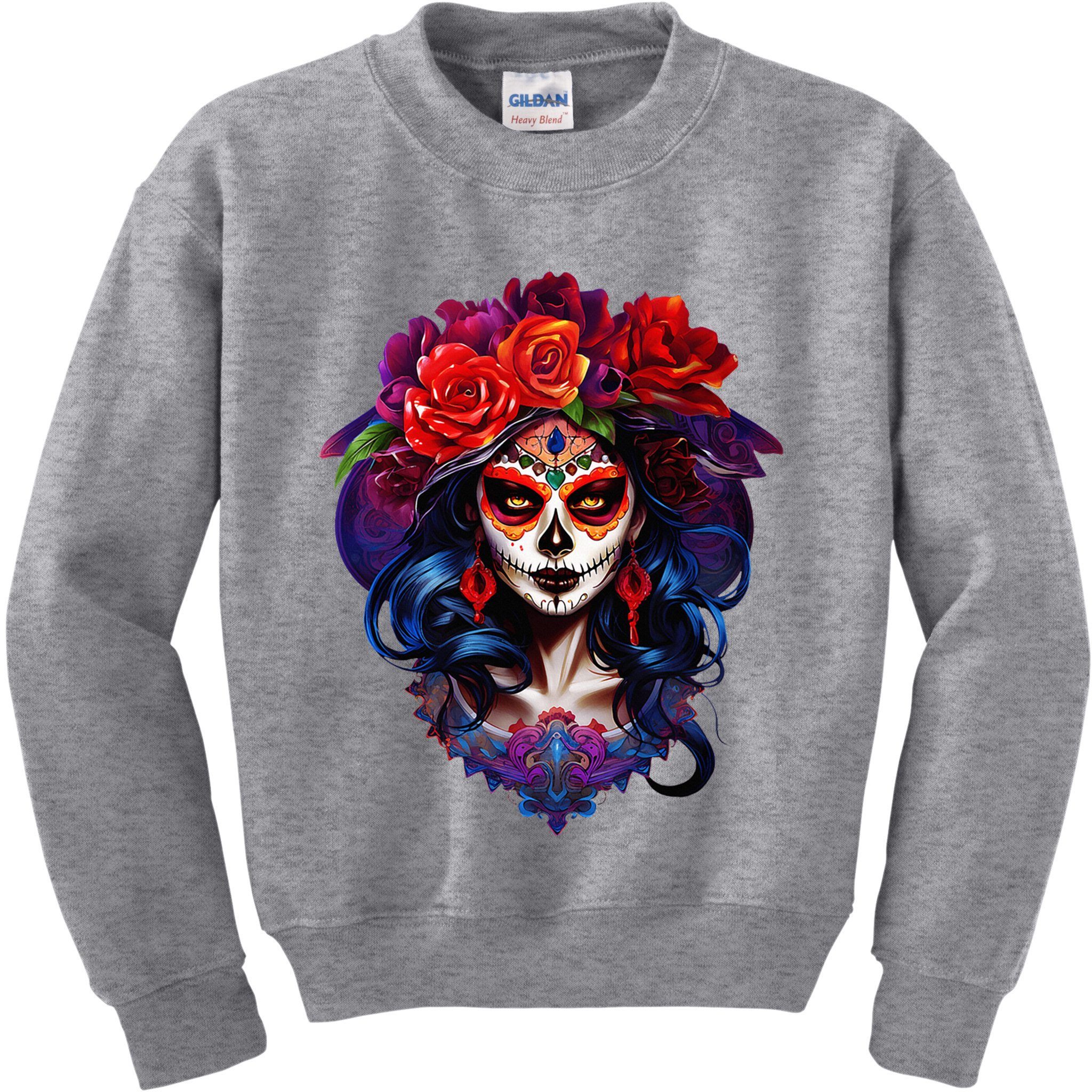 De Los Muertos La Catrina Day Of The Dead Sugar Skull Kids Sweatshirt