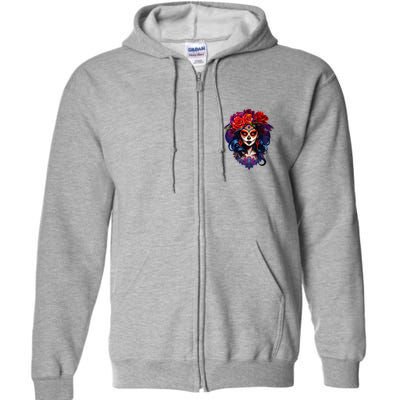 De Los Muertos La Catrina Day Of The Dead Sugar Skull Full Zip Hoodie