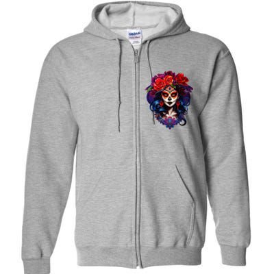 De Los Muertos La Catrina Day Of The Dead Sugar Skull Full Zip Hoodie