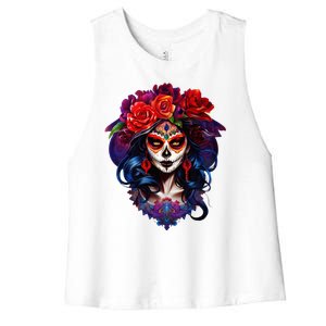 De Los Muertos La Catrina Day Of The Dead Sugar Skull Women's Racerback Cropped Tank