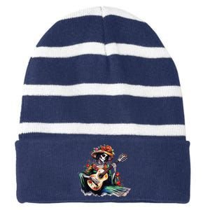 De Los Muertos La Catrina Day Of The Dead Sugar Skull Women Striped Beanie with Solid Band