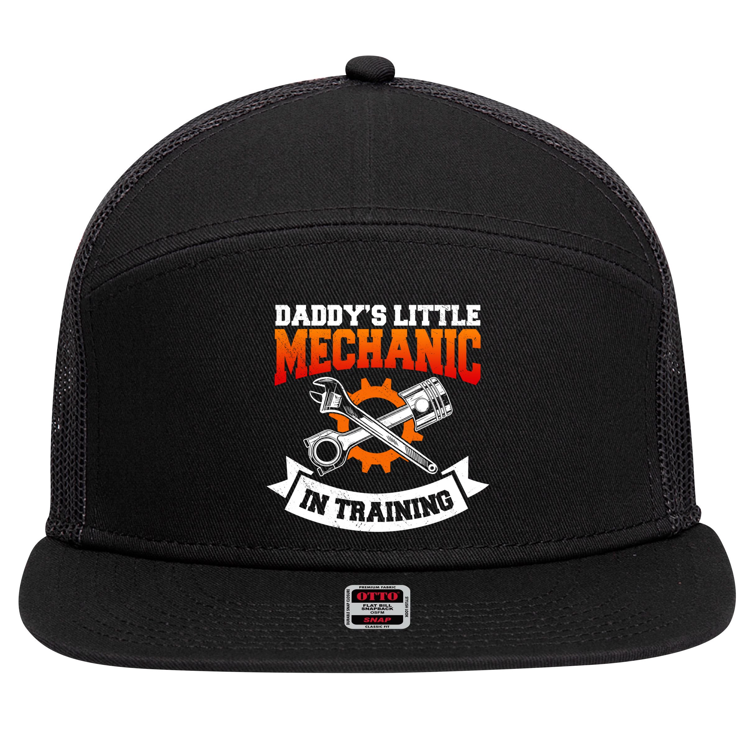 Daddy's Little Mechanic In Training Automotive Technician Cool Gift 7 Panel Mesh Trucker Snapback Hat
