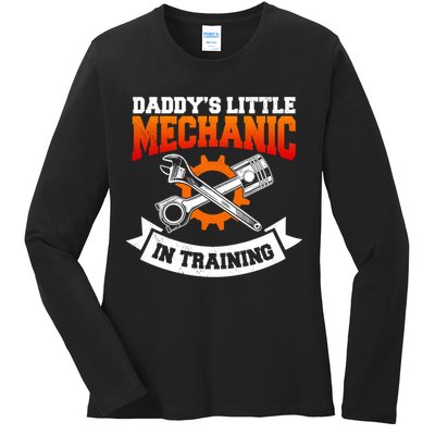 Daddy's Little Mechanic In Training Automotive Technician Cool Gift Ladies Long Sleeve Shirt