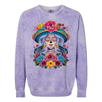 De Los Muertos La Catrina Sugar Skull Day Of The Dead Colorblast Crewneck Sweatshirt