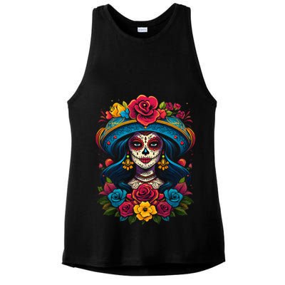 De Los Muertos La Catrina Sugar Skull Day Of The Dead Ladies PosiCharge Tri-Blend Wicking Tank