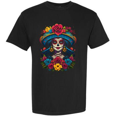 De Los Muertos La Catrina Sugar Skull Day Of The Dead Garment-Dyed Heavyweight T-Shirt