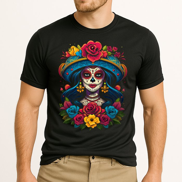 De Los Muertos La Catrina Sugar Skull Day Of The Dead Cooling Performance Crew T-Shirt