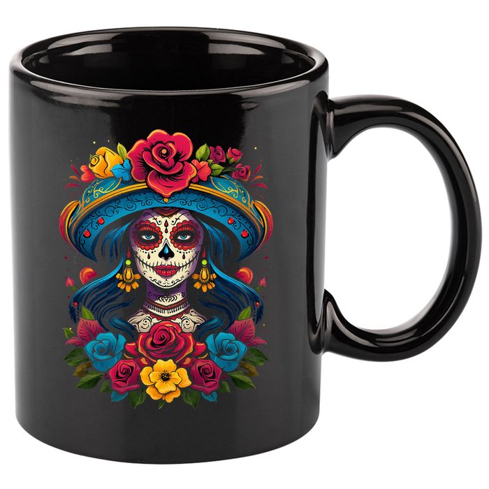 De Los Muertos La Catrina Sugar Skull Day Of The Dead 11oz C Handle Ceramic Mug