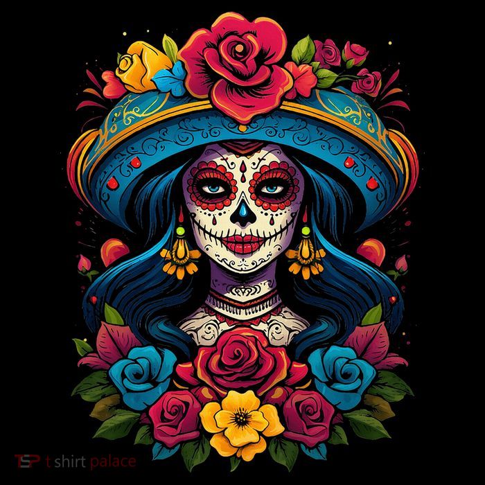 De Los Muertos La Catrina Sugar Skull Day Of The Dead Drawstring Bag