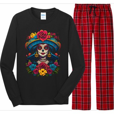 De Los Muertos La Catrina Sugar Skull Day Of The Dead Long Sleeve Pajama Set