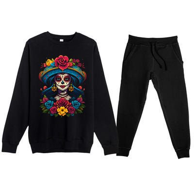 De Los Muertos La Catrina Sugar Skull Day Of The Dead Premium Crewneck Sweatsuit Set