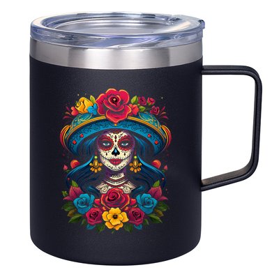 De Los Muertos La Catrina Sugar Skull Day Of The Dead 12oz Stainless Steel Coffee Mug