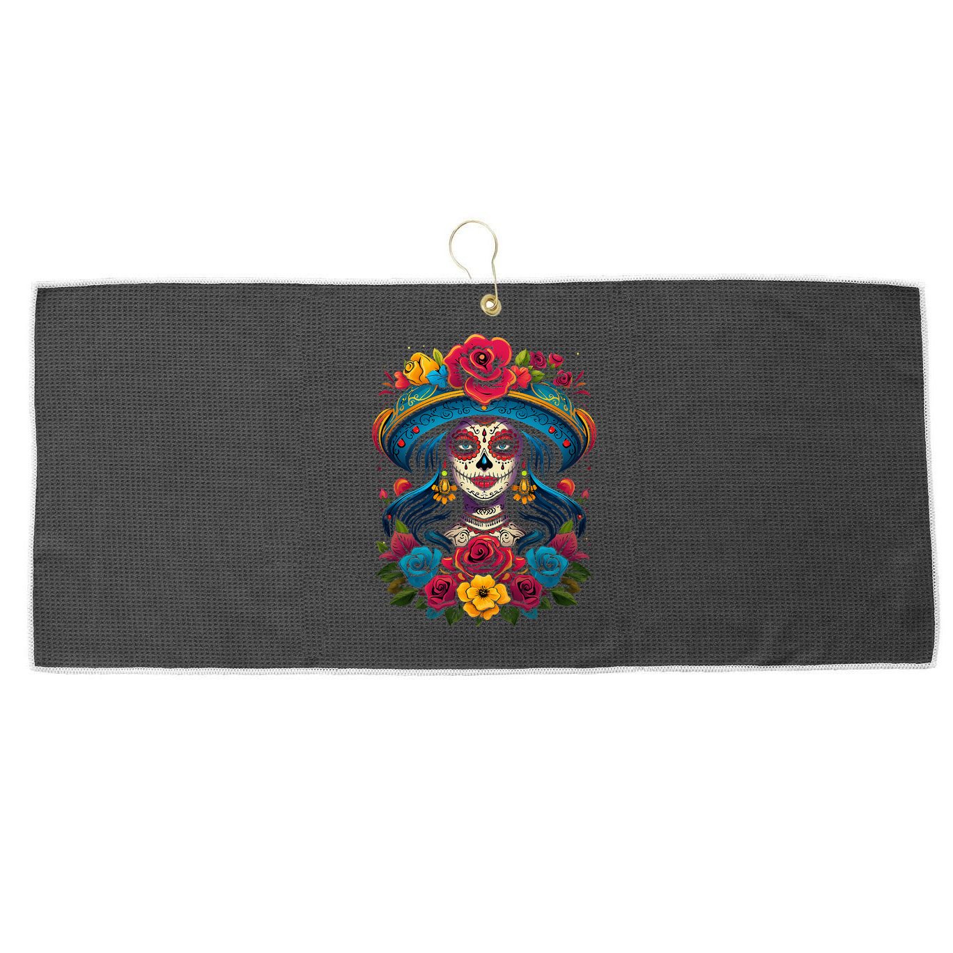 De Los Muertos La Catrina Sugar Skull Day Of The Dead Large Microfiber Waffle Golf Towel