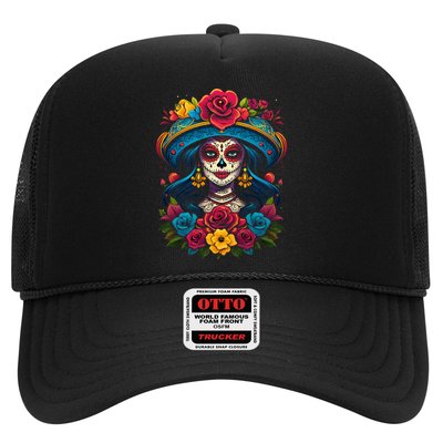 De Los Muertos La Catrina Sugar Skull Day Of The Dead Trucker Hat