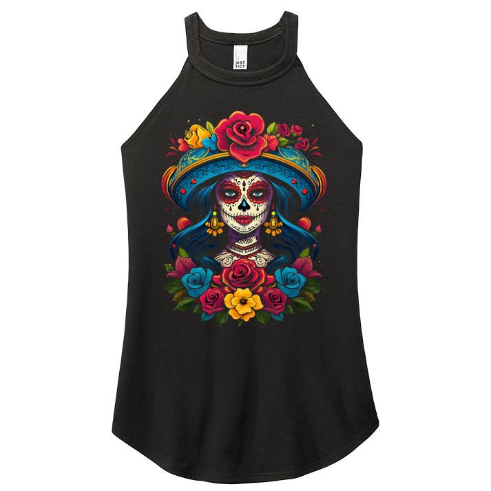 De Los Muertos La Catrina Sugar Skull Day Of The Dead Women's Perfect Tri Rocker Tank