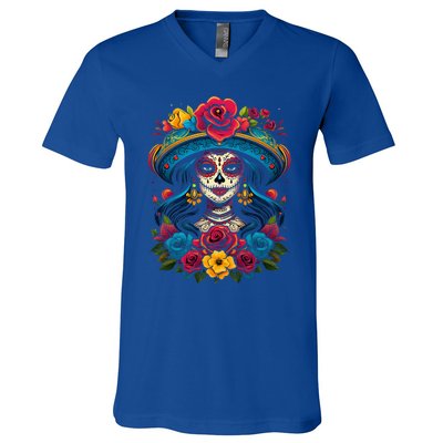 De Los Muertos La Catrina Sugar Skull Day Of The Dead V-Neck T-Shirt