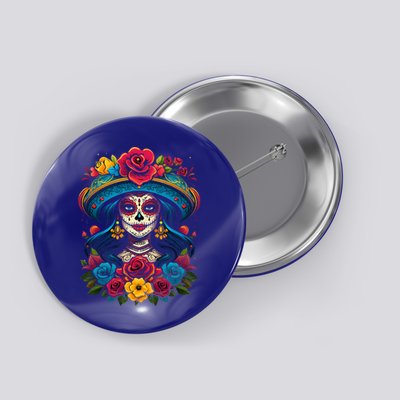 De Los Muertos La Catrina Sugar Skull Day Of The Dead Button