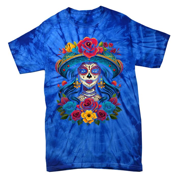 De Los Muertos La Catrina Sugar Skull Day Of The Dead Tie-Dye T-Shirt