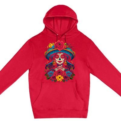 De Los Muertos La Catrina Sugar Skull Day Of The Dead Premium Pullover Hoodie