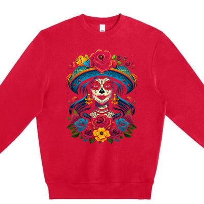 De Los Muertos La Catrina Sugar Skull Day Of The Dead Premium Crewneck Sweatshirt