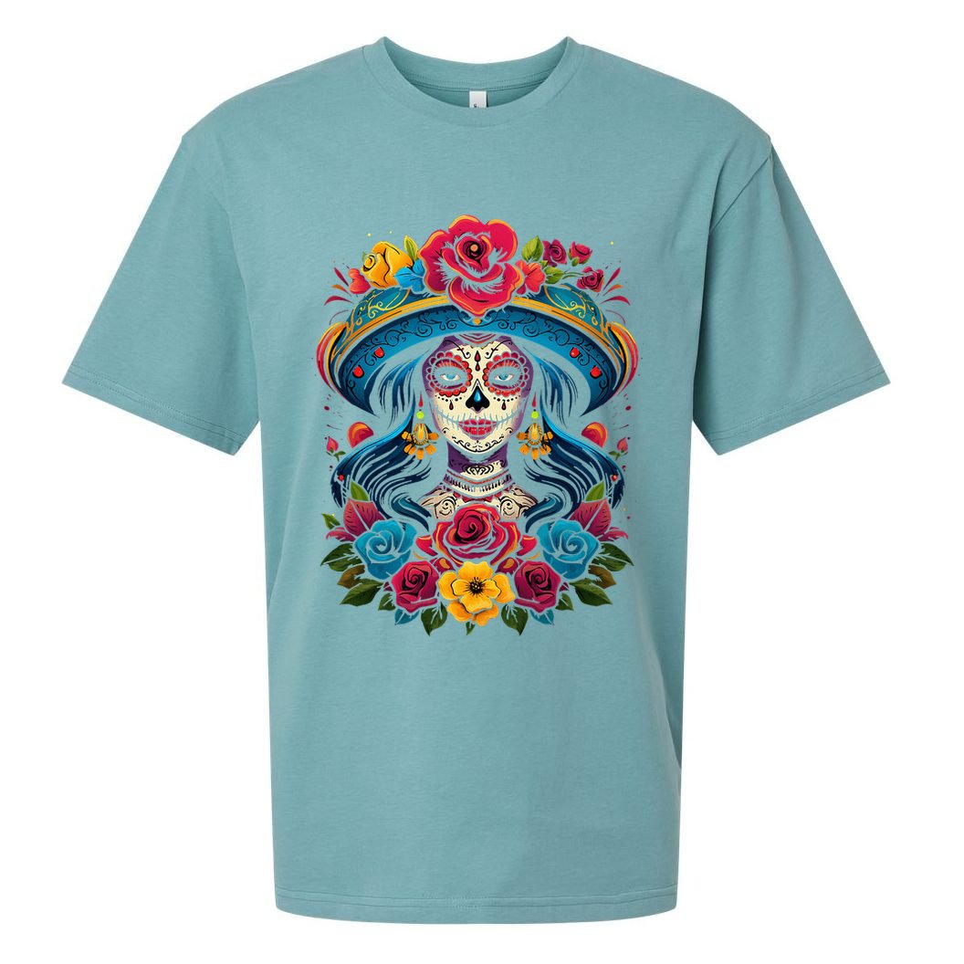 De Los Muertos La Catrina Sugar Skull Day Of The Dead Sueded Cloud Jersey T-Shirt