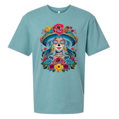 De Los Muertos La Catrina Sugar Skull Day Of The Dead Sueded Cloud Jersey T-Shirt