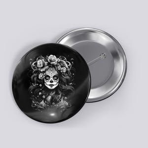 De Los Muertos La Catrina Day Of The Dead Sugar Skull Button