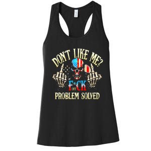 Dont Like Me F Ck Off Problemsolved Funny Skull Grim Reaper Women's Racerback Tank