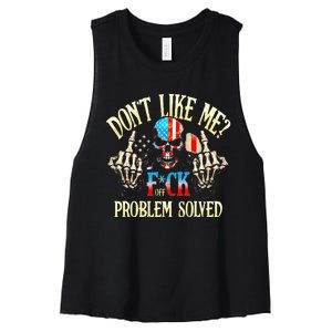 Dont Like Me F Ck Off Problemsolved Funny Skull Grim Reaper Women's Racerback Cropped Tank