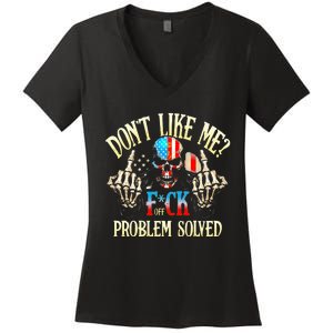 Dont Like Me F Ck Off Problemsolved Funny Skull Grim Reaper Women's V-Neck T-Shirt