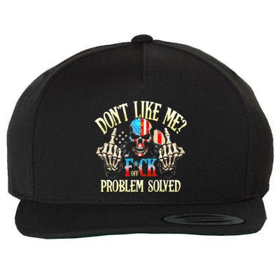 Dont Like Me F Ck Off Problemsolved Funny Skull Grim Reaper Wool Snapback Cap