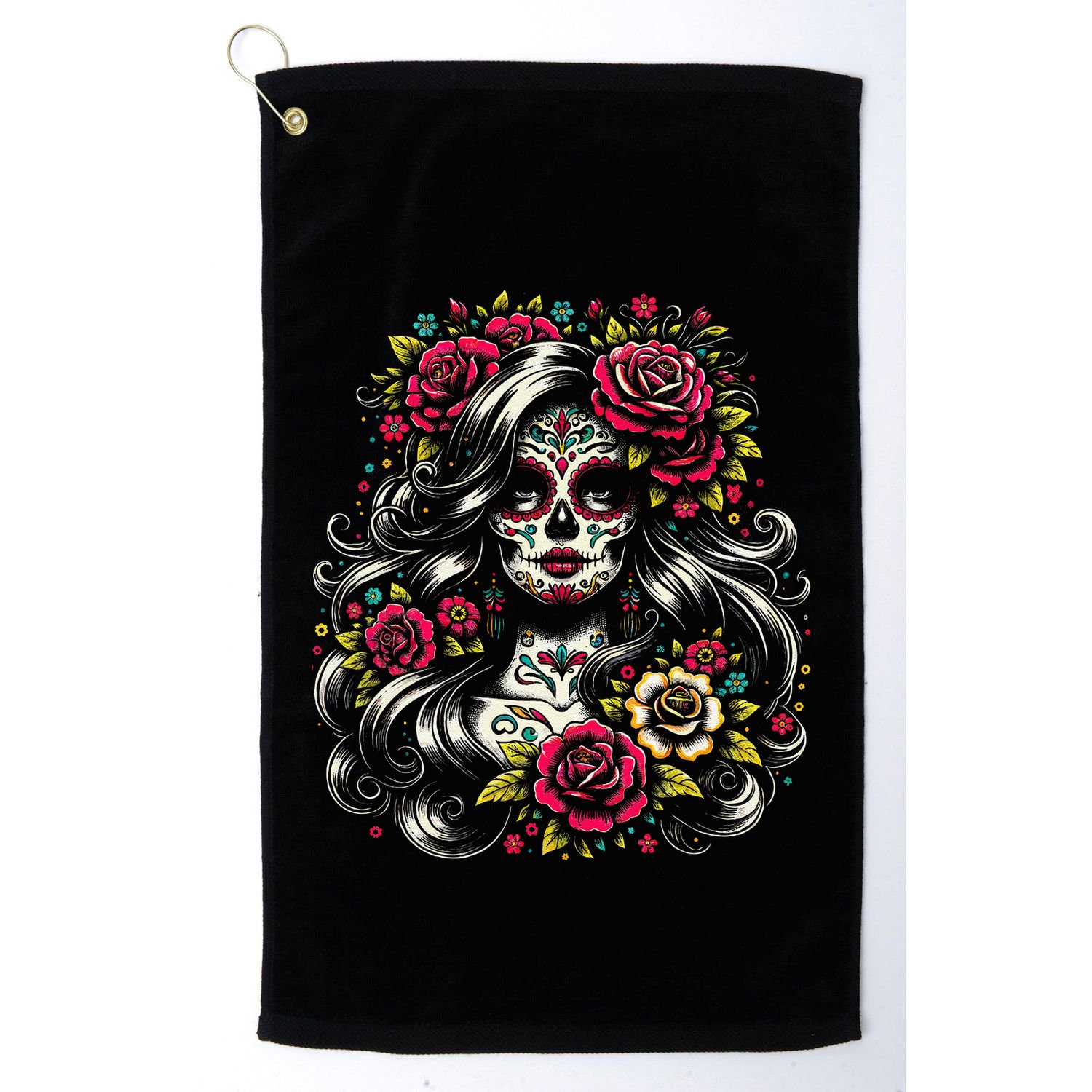 De Los Muertos La Catrina Day Of The Dead Sugar Skull Women Golf Towel