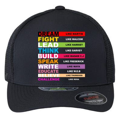 Dream Like Martin Fight Like Malcom Black History Month Flexfit Unipanel Trucker Cap