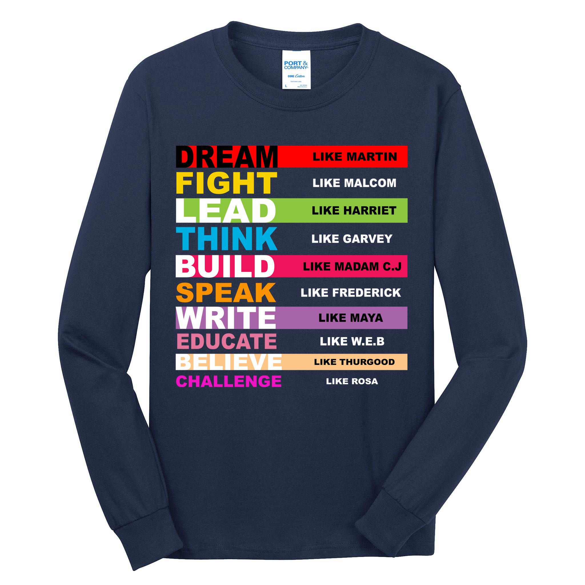 Dream Like Martin Fight Like Malcom Black History Month Tall Long Sleeve T-Shirt