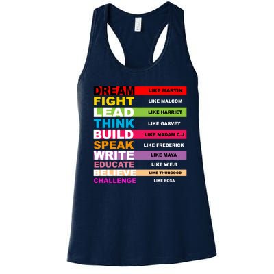 Dream Like Martin Fight Like Malcom Black History Month Women's Racerback Tank