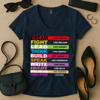 Dream Like Martin Fight Like Malcom Black History Month Women's V-Neck T-Shirt