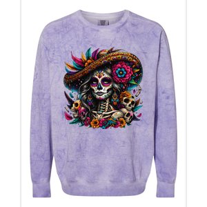 De Los Muertos La Catrina Day Of The Dead Sugar Skull Women Colorblast Crewneck Sweatshirt