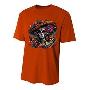 De Los Muertos La Catrina Day Of The Dead Sugar Skull Women Performance Sprint T-Shirt