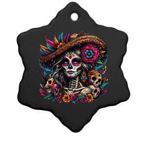 De Los Muertos La Catrina Day Of The Dead Sugar Skull Women Ceramic Star Ornament