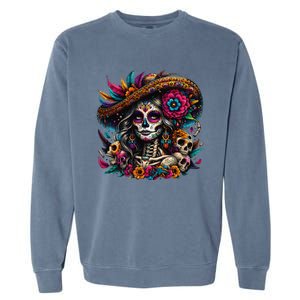 De Los Muertos La Catrina Day Of The Dead Sugar Skull Women Garment-Dyed Sweatshirt