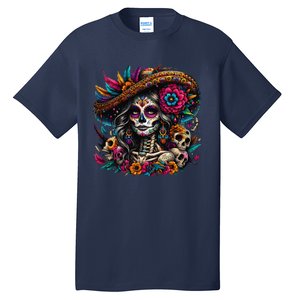 De Los Muertos La Catrina Day Of The Dead Sugar Skull Women Tall T-Shirt