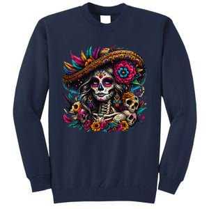 De Los Muertos La Catrina Day Of The Dead Sugar Skull Women Tall Sweatshirt