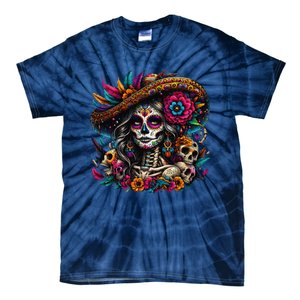 De Los Muertos La Catrina Day Of The Dead Sugar Skull Women Tie-Dye T-Shirt