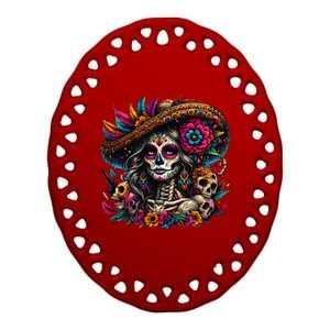 De Los Muertos La Catrina Day Of The Dead Sugar Skull Women Ceramic Oval Ornament