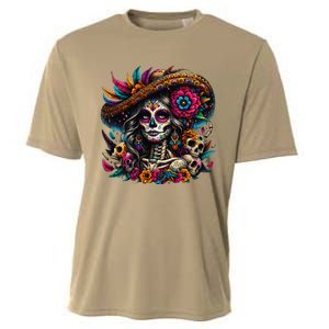 De Los Muertos La Catrina Day Of The Dead Sugar Skull Women Cooling Performance Crew T-Shirt