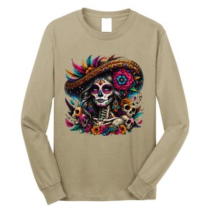 De Los Muertos La Catrina Day Of The Dead Sugar Skull Women Long Sleeve Shirt