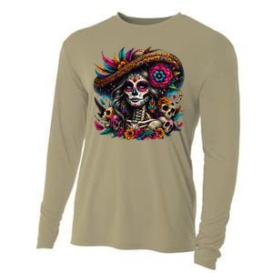 De Los Muertos La Catrina Day Of The Dead Sugar Skull Women Cooling Performance Long Sleeve Crew