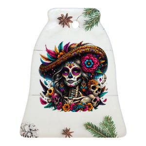 De Los Muertos La Catrina Day Of The Dead Sugar Skull Women Ceramic Bell Ornament